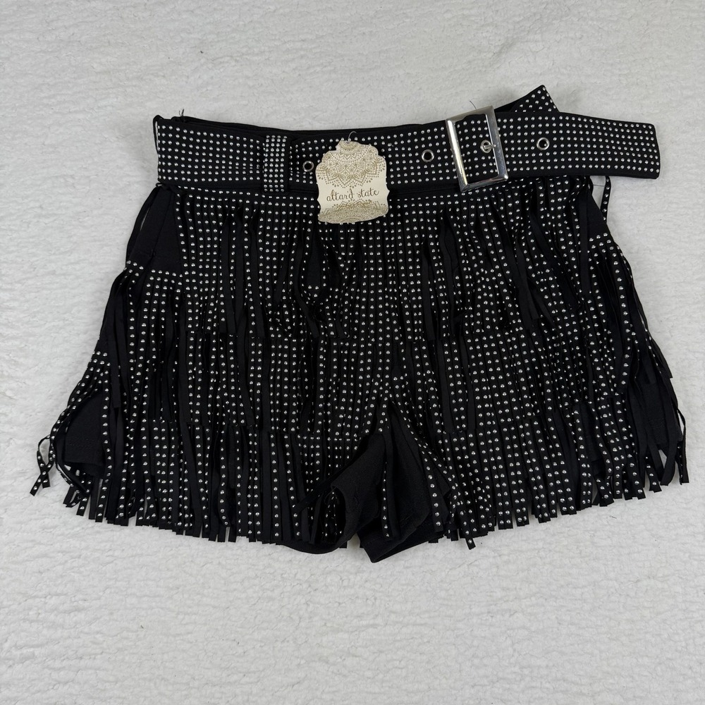 NWT Altar'd State Black Silver Studded Fringe Skirt & Shorts, Size Small New!